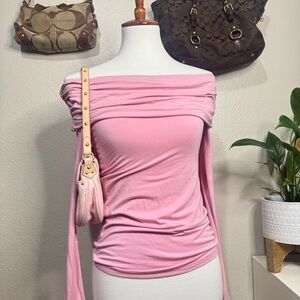 Maurices Pink Off-Shoulder Long Sleeve Top